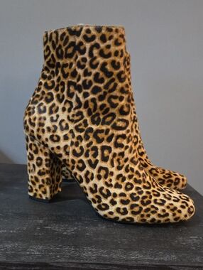 Steve Madden Leopard Print Ankle Boots with Block Heel - Brown